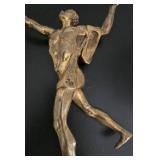 Brass Statue on Black Wood Plaque - Dynamic Leaping Athlete Figure
