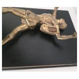Brass Statue on Black Wood Plaque - Dynamic Leaping Athlete Figure