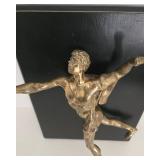 Brass Statue on Black Wood Plaque - Dynamic Leaping Athlete Figure