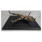 Brass Statue on Black Wood Plaque - Dynamic Leaping Athlete Figure