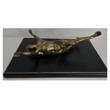 Brass Statue on Black Wood Plaque - Dynamic Leaping Athlete Figure