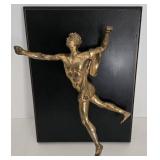Brass Statue on Black Wood Plaque - Dynamic Leaping Athlete Figure