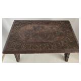 Hand-Carved Indian Wood Stool & Floral Vine Motif - Made in India