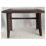 Hand-Carved Indian Wood Stool & Floral Vine Motif - Made in India
