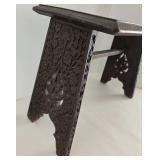 Hand-Carved Indian Wood Stool & Floral Vine Motif - Made in India