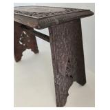 Hand-Carved Indian Wood Stool & Floral Vine Motif - Made in India