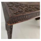 Hand-Carved Indian Wood Stool & Floral Vine Motif - Made in India