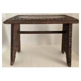 Hand-Carved Indian Wood Stool & Floral Vine Motif - Made in India