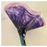 Decorative Purple Glass Flower Bloom & Teal Stem