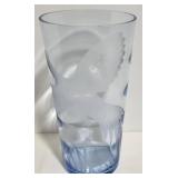 Vintage Pheasant Bird-Etched Light Blue Glass Vase