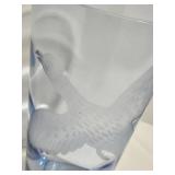 Vintage Pheasant Bird-Etched Light Blue Glass Vase
