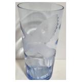 Vintage Pheasant Bird-Etched Light Blue Glass Vase