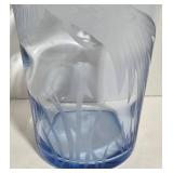 Vintage Pheasant Bird-Etched Light Blue Glass Vase