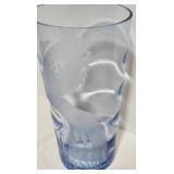 Vintage Pheasant Bird-Etched Light Blue Glass Vase