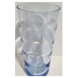 Vintage Pheasant Bird-Etched Light Blue Glass Vase