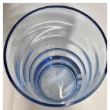 Vintage Pheasant Bird-Etched Light Blue Glass Vase