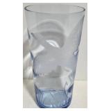 Vintage Pheasant Bird-Etched Light Blue Glass Vase