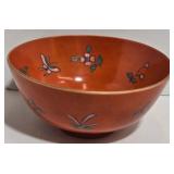 Hand Painted Japanese Imari Bowl - Orange with Central Scene & Floral Motifs