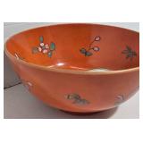 Hand Painted Japanese Imari Bowl - Orange with Central Scene & Floral Motifs