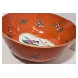 Hand Painted Japanese Imari Bowl - Orange with Central Scene & Floral Motifs