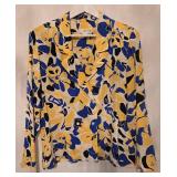 Christian Dior Separates Blouse - Size 14 - Abstract Yellow & Blue Floral Print