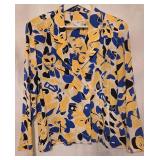 Christian Dior Separates Blouse - Size 14 - Abstract Yellow & Blue Floral Print