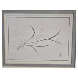 Vintage Katsumi Sugita Abstract Floral Line Art Framed - Signed