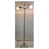 Modern Glass Double Light Floor Lamp - Chrome Ring Arm, Glass Spheres & Mirrored Base