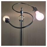 Modern Glass Double Light Floor Lamp - Chrome Ring Arm, Glass Spheres & Mirrored Base