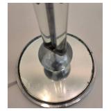 Modern Glass Double Light Floor Lamp - Chrome Ring Arm, Glass Spheres & Mirrored Base