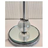 Modern Glass Double Light Floor Lamp - Chrome Ring Arm, Glass Spheres & Mirrored Base