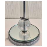 Modern Glass Double Light Floor Lamp - Chrome Ring Arm, Glass Spheres & Mirrored Base