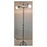 Modern Glass Double Light Floor Lamp - Chrome Ring Arm, Glass Spheres & Mirrored Base