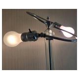 Modern Glass Double Light Floor Lamp - Chrome Ring Arm, Glass Spheres & Mirrored Base