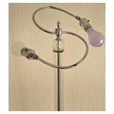Modern Glass Double Light Floor Lamp - Chrome Ring Arm, Glass Spheres & Mirrored Base