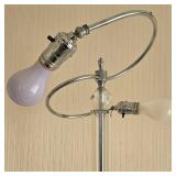 Modern Glass Double Light Floor Lamp - Chrome Ring Arm, Glass Spheres & Mirrored Base