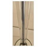 Modern Glass Double Light Floor Lamp - Chrome Ring Arm, Glass Spheres & Mirrored Base