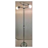 Modern Glass Double Light Floor Lamp - Chrome Ring Arm, Glass Spheres & Mirrored Base