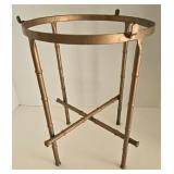 Vintage Gold-Tone Metal Plant Stand with Circular Ring Top & Crisscross Base