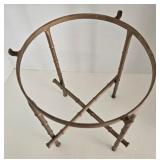 Vintage Gold-Tone Metal Plant Stand with Circular Ring Top & Crisscross Base