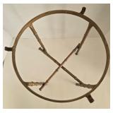 Vintage Gold-Tone Metal Plant Stand with Circular Ring Top & Crisscross Base