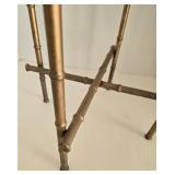 Vintage Gold-Tone Metal Plant Stand with Circular Ring Top & Crisscross Base