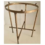 Vintage Gold-Tone Metal Plant Stand with Circular Ring Top & Crisscross Base