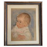 1967 Pastel Baby Portrait in Ornate Wood Frame - Framed and Signed Print