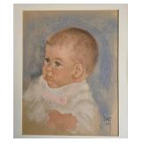 1967 Pastel Baby Portrait in Ornate Wood Frame - Framed and Signed Print