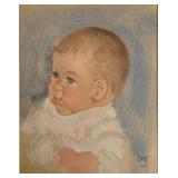 1967 Pastel Baby Portrait in Ornate Wood Frame - Framed and Signed Print