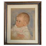 1967 Pastel Baby Portrait in Ornate Wood Frame - Framed and Signed Print