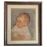 1967 Pastel Baby Portrait in Ornate Wood Frame - Framed and Signed Print