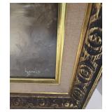 Landscape Painting - Lake Sunset in Ornate Frame - Signed Harold