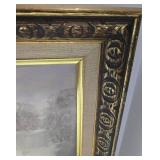 Landscape Painting - Lake Sunset in Ornate Frame - Signed Harold